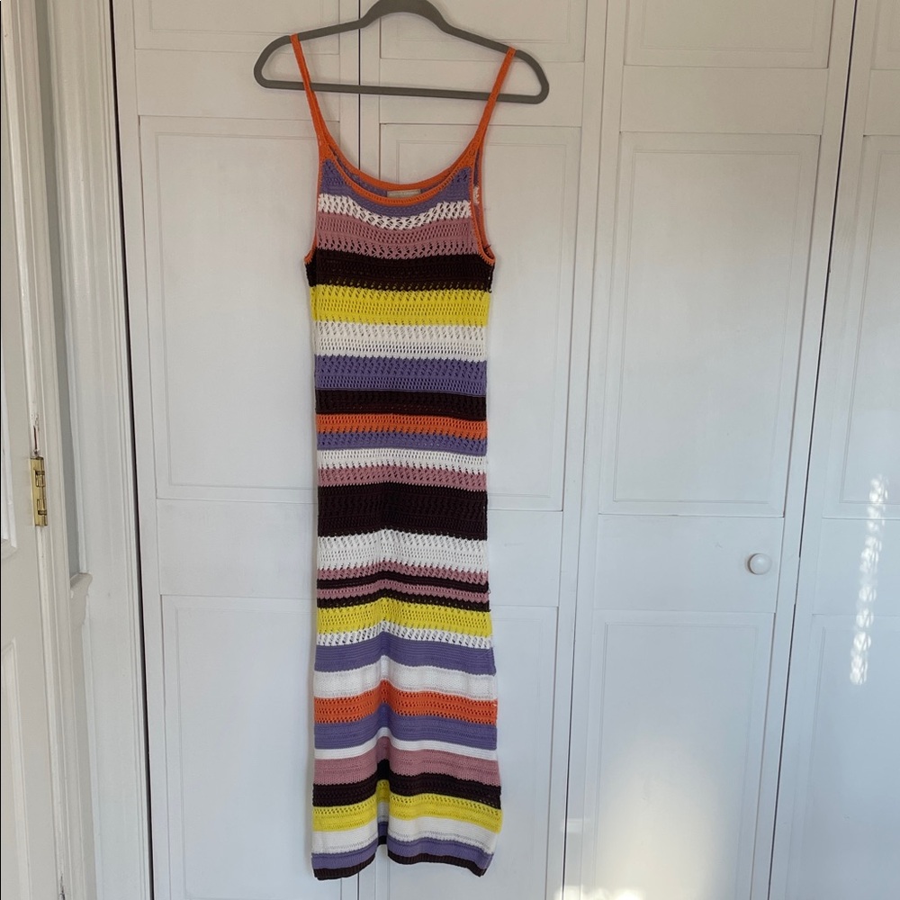 Colorful Striped Crochet Knit Maxi Dress